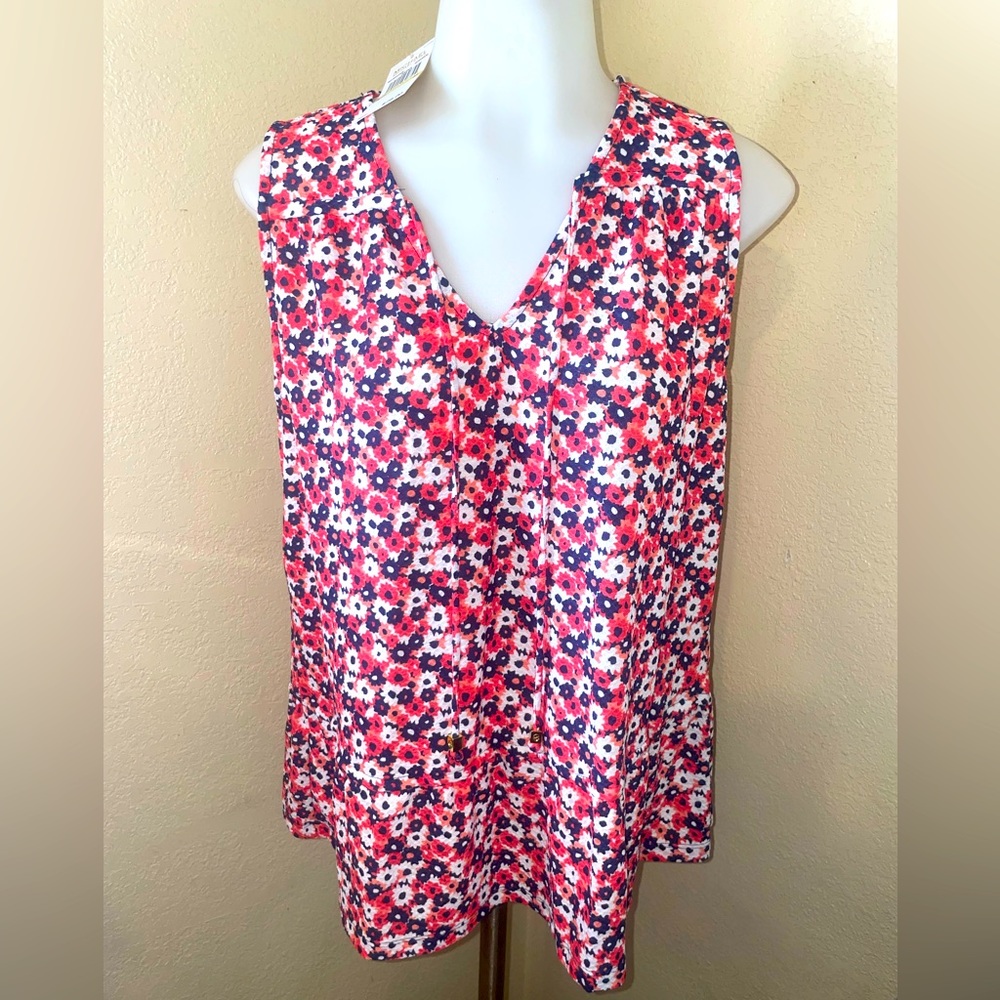 Michael Kors Womens Multicolor Floral Sleeveless V-Neck Modern Blouse
